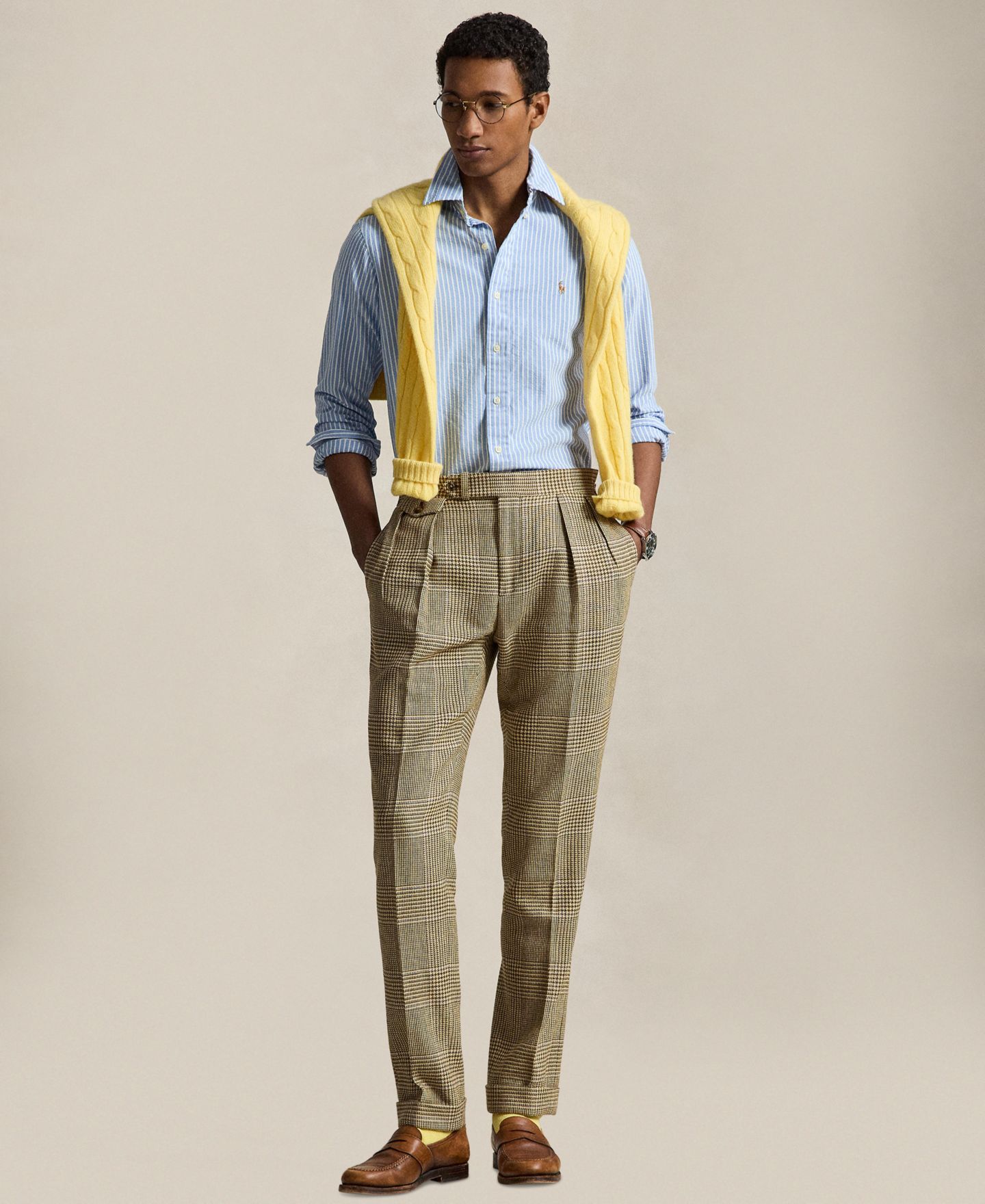 Мужская рубашка Polo Ralph Lauren The Iconic Mesh, цвет: Синий белый — фото 2