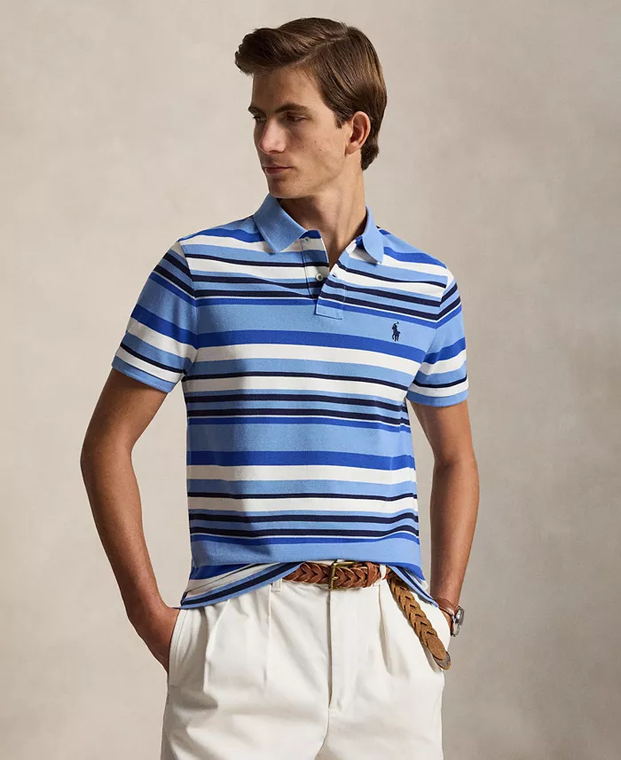 Men's Custom Slim-Fit Striped Mesh Polo Shirt