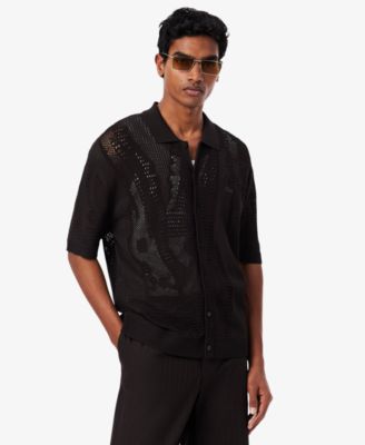 Men's Lacy Knit Polo Collar Sweater Shirt