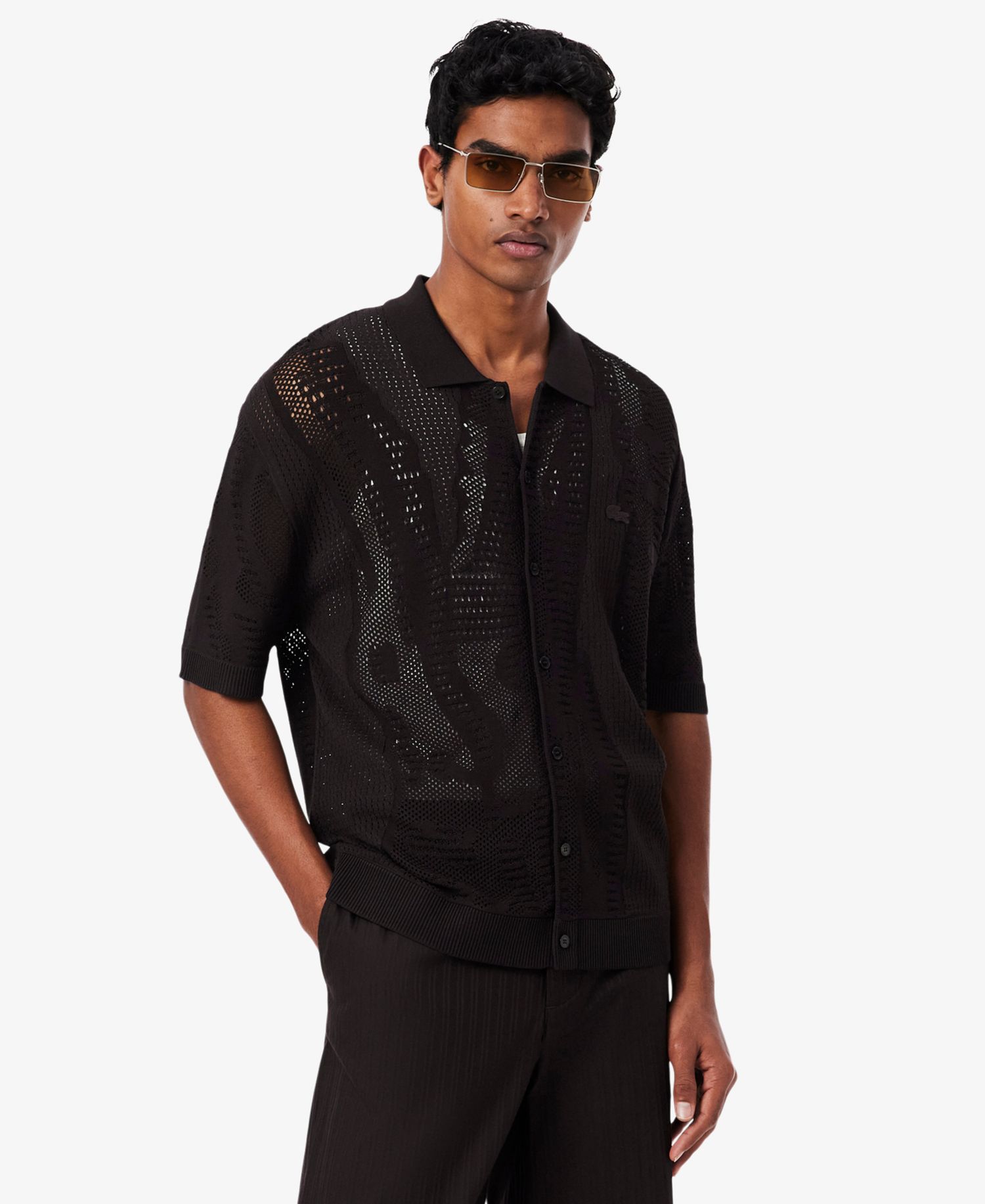 Men's Lacy Knit Polo Collar Sweater Shirt