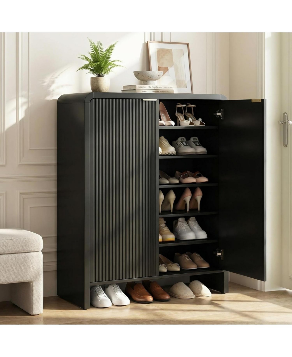 Tribesigns 6 Tier Shoe Cabinet with Doors, 25 Pair Fluted Entryway Shoe Storage Cabinet, 43.31" Tall Modern Freestanding Shoe Rack