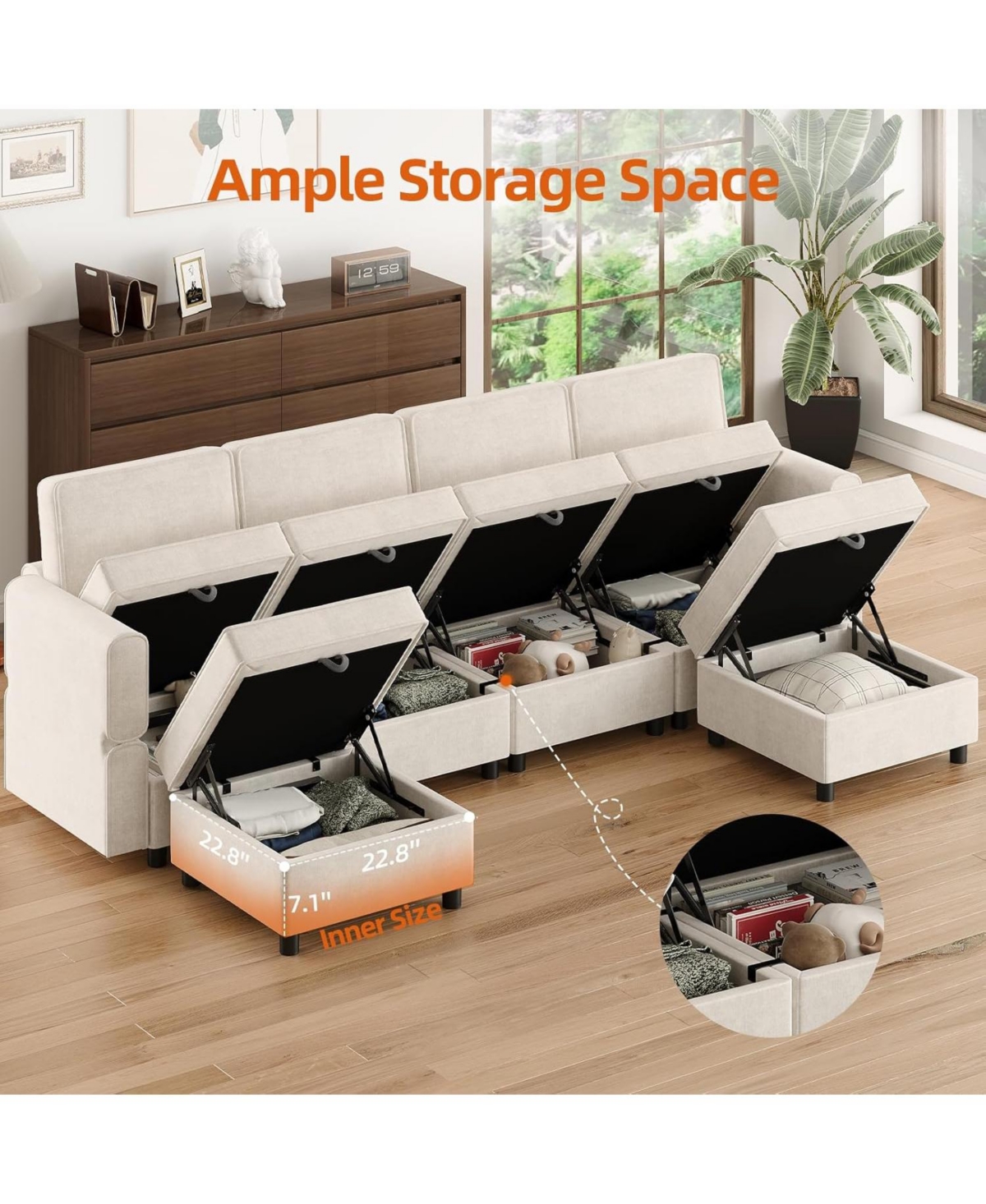 gaomon 9-Seat L-Shaped Sectional Sofa, Modular Design with Removable Storage Ottoman, Convertible Sleeper Couch for Living Room, Bedroom