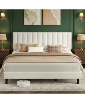  Bed Frame, Upholstered Platform Bed with Adjustable Vertical Channel Tufted Headboard, No Box Spring Needed