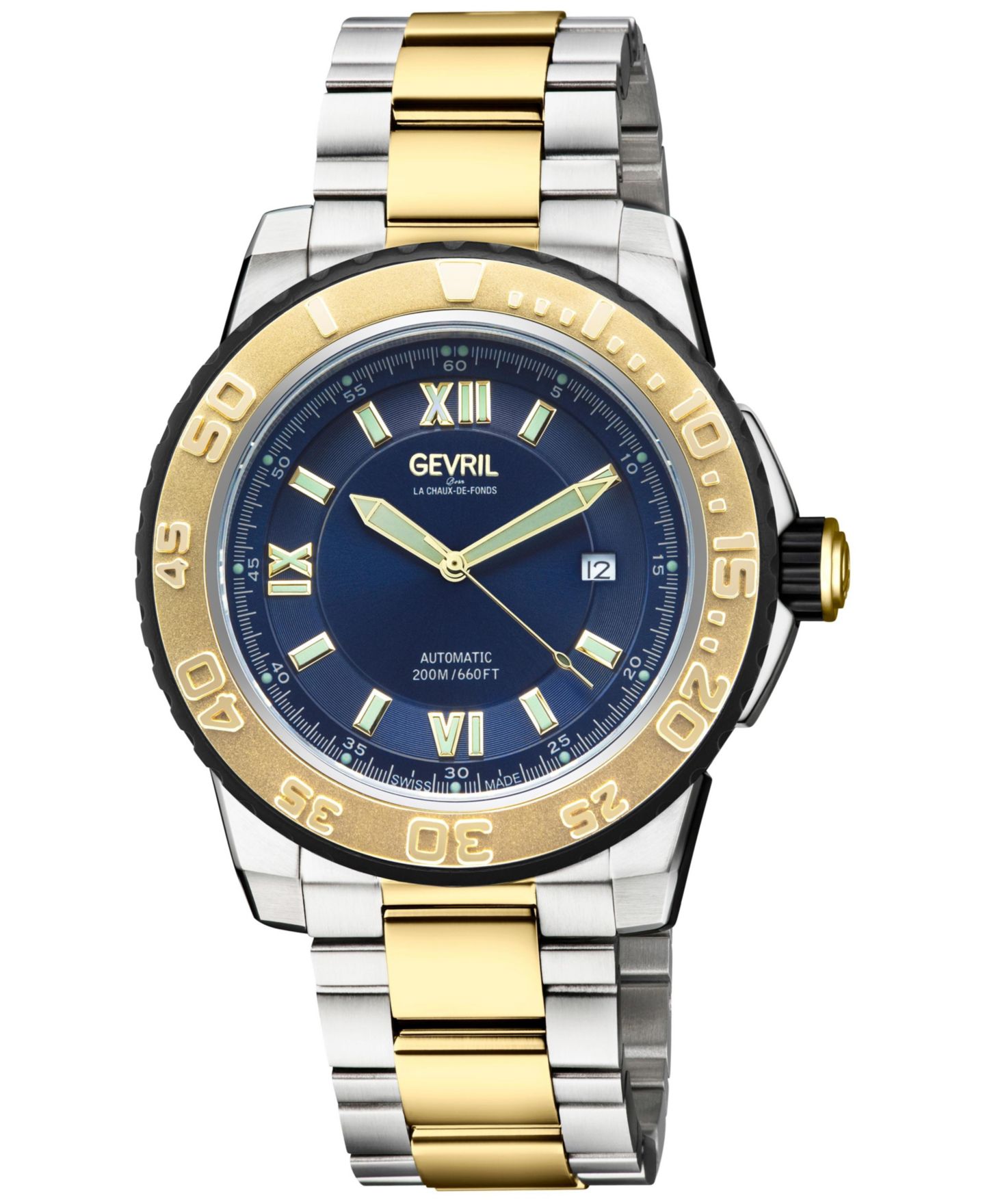Мужские часы Gevril Seacloud Swiss Automatic на браслете, двухцветные Ipyg/SS — фото 1