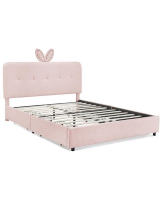 Kids Upholstered Bed w/ Rabbit Headboard, LED and Drawers
