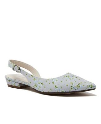Women's Floral Linen Slingback Low Heels