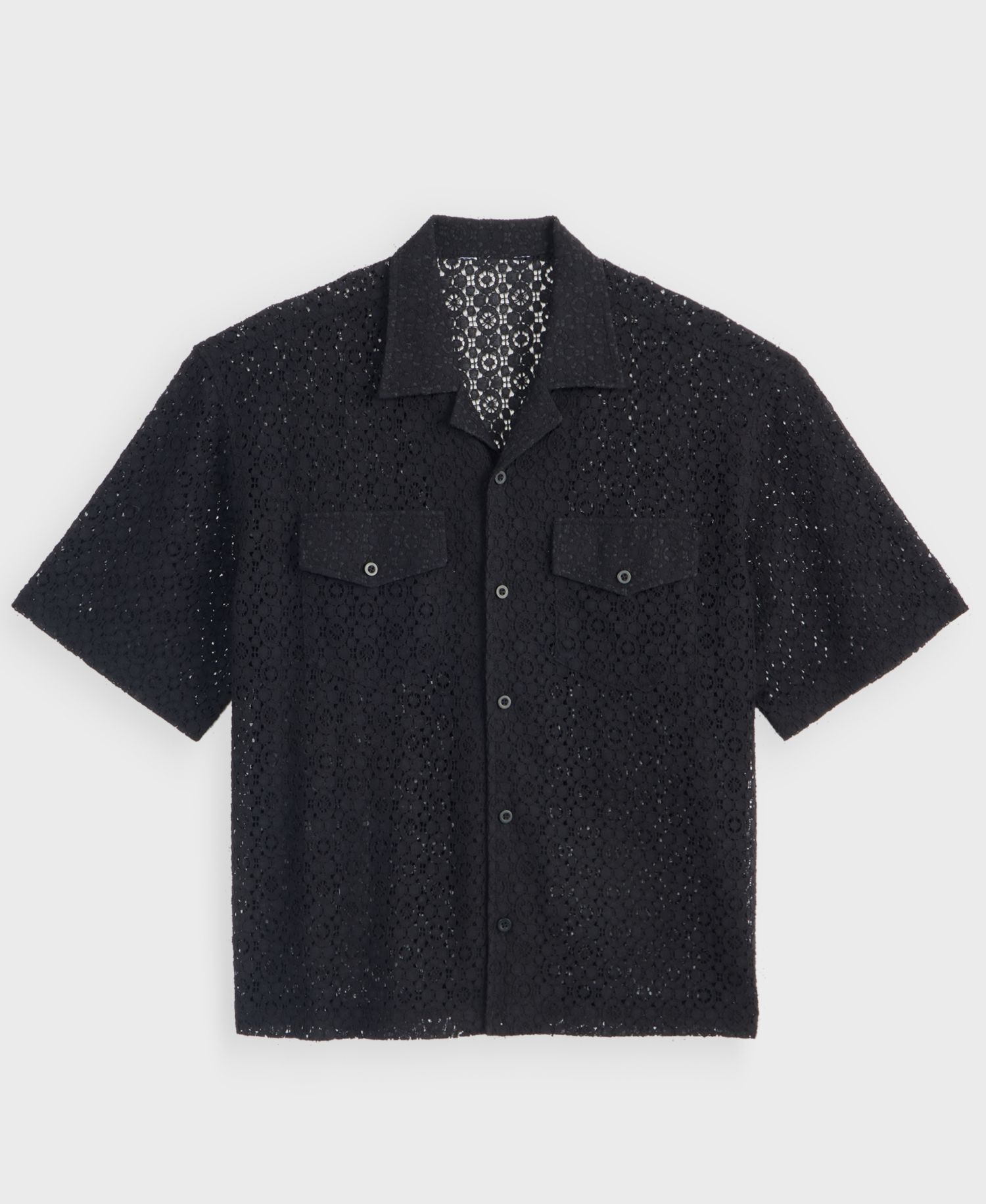 Men's Floral Lace Relaxed-Fit Camp Shirt