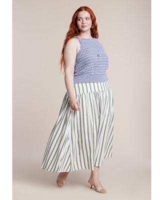 Women's Drop Waist Striped Linen Skirt