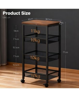  4-Tier Metal Wire Shelves Kitchen Utility Cart with Wheels Narrow Mobile Shelving Unit