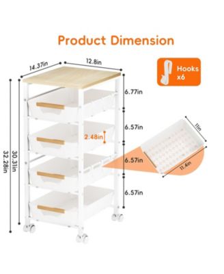 5-Tier Slim Rolling Storage Cart Wooden Top Pull-Out Baskets Narrow Space Organizer for Kitchen Bathroom Laundry