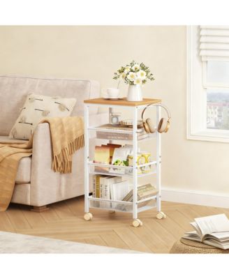  4-Tier Metal Wire Shelves Kitchen Utility Cart with Wheels Narrow Mobile Shelving Unit