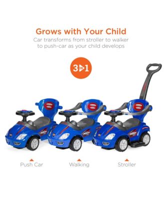 3-in-1 Kids Push and Pedal Toddler Ride On Wagon Play Toy Stroller w/ Sounds, Handle, Horn