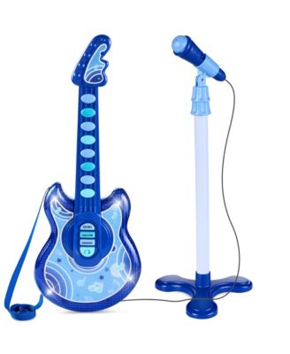 19in Kids Flash Guitar, Pretend Play Musical Instrument Toy for Toddlers w/ Mic, Stand