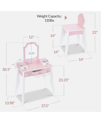 Best Choice Kids Wooden Pretend Play Vanity and Chair Set w/ Mirror - Little Girls Makeup Table with 3 Drawers