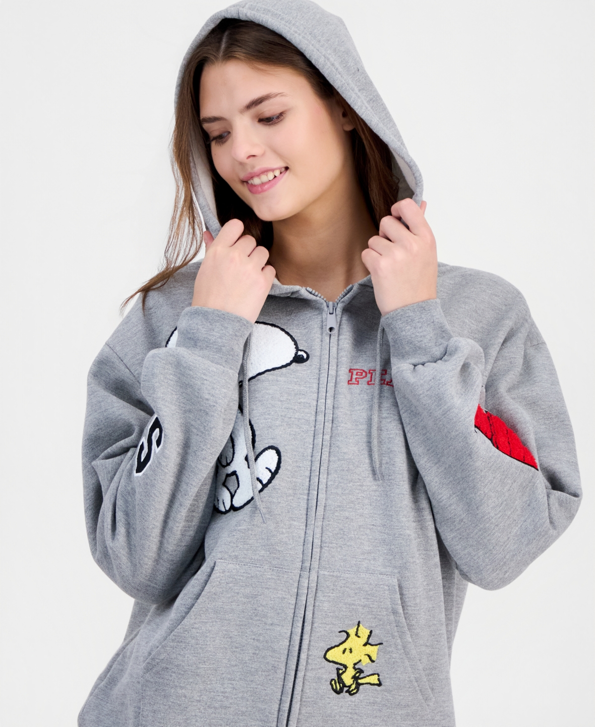 Snoopy Juniors' Patchwork Graphic Zip-Up Hoodie
