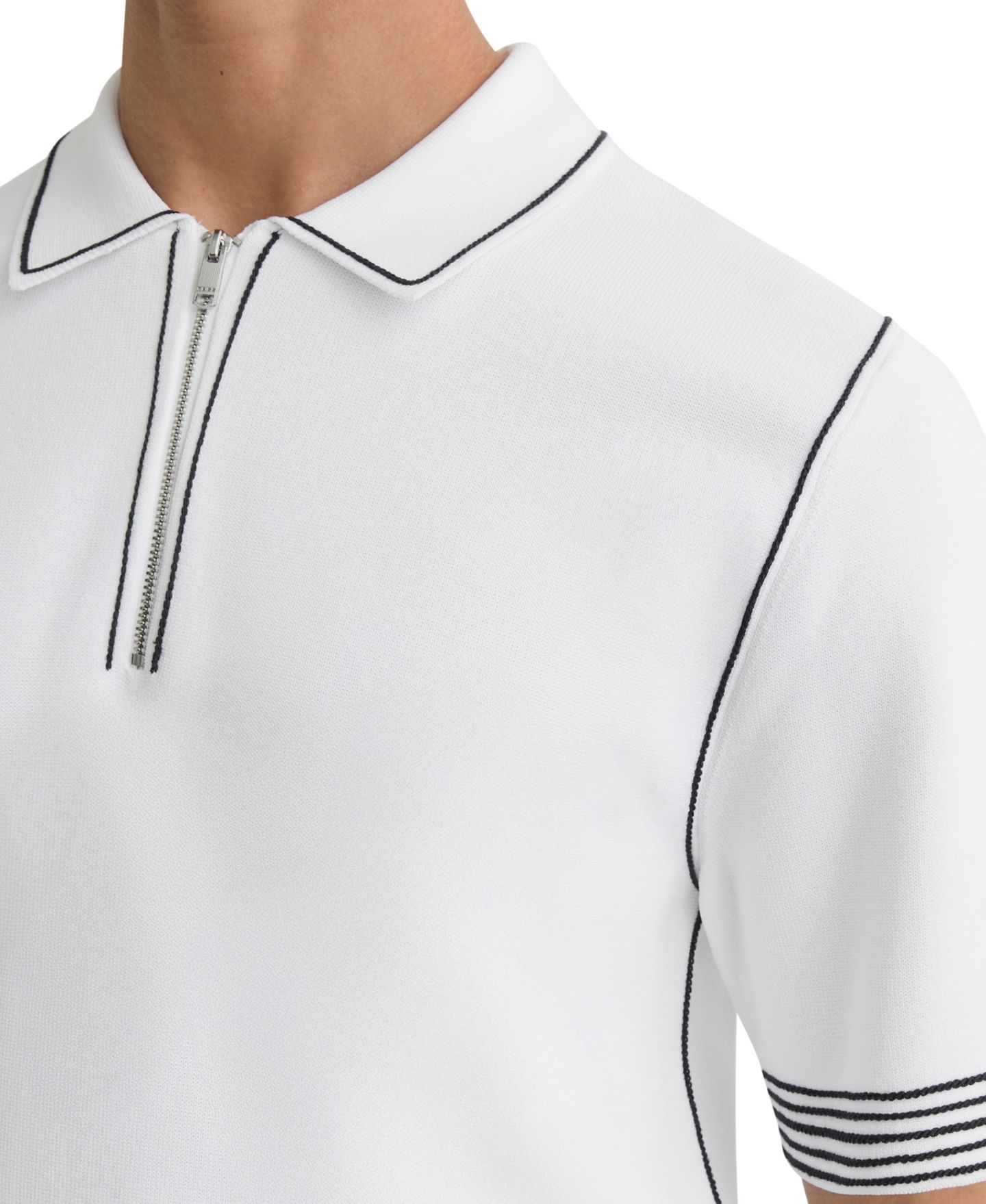 Мужское поло REISS Mason Stitch-Detail Half-Zip Polo Shirt, цвет: Белый — фото 3