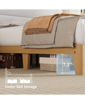 Bed Frame with  LED Headboard Shelf, Linen Upholstered Platform Bed Frame Full Size with  Strong Wood Slats Support, Easy Assembly