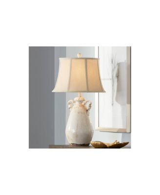 Isabella Country Cottage Table Lamp 27 Tall Crackle Ivory Ceramic Milk with Table Top Dimmer Bell Shade for Bedroom Living Room