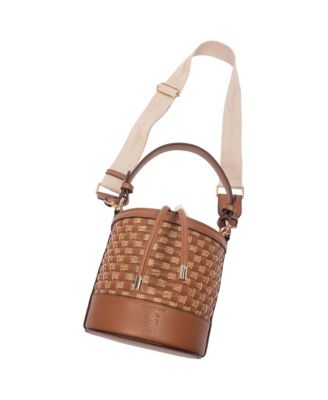 Raffia and Woven Drawstring Bucket Bag - Convertible Top Handle and Crossbody