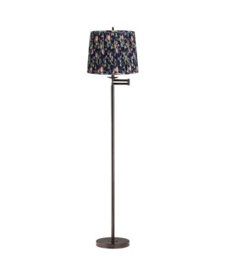 Gabrielle Modern 60 1/2" Tall Standing Floor Lamp Swing Arm  Metal Bronze Finish Pleated Shade