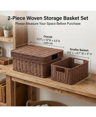 Wicker Storage Baskets With Lids 3-Piece Set Premium Plastic Rattan Handcrafted Organizing Bins for Home Decor