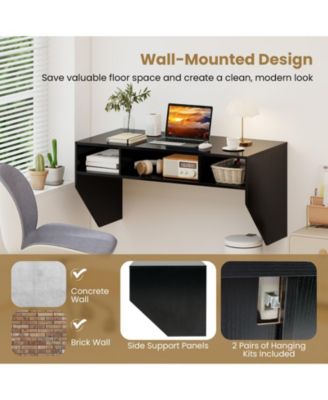 Wall-Mounted Computer Desk Floating Laptop Desk with 3 Storage Compartments