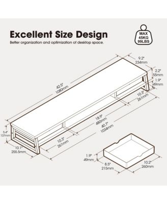 Monitor Stand Riser Drawer 2 Tier Wooden Desk Shelf