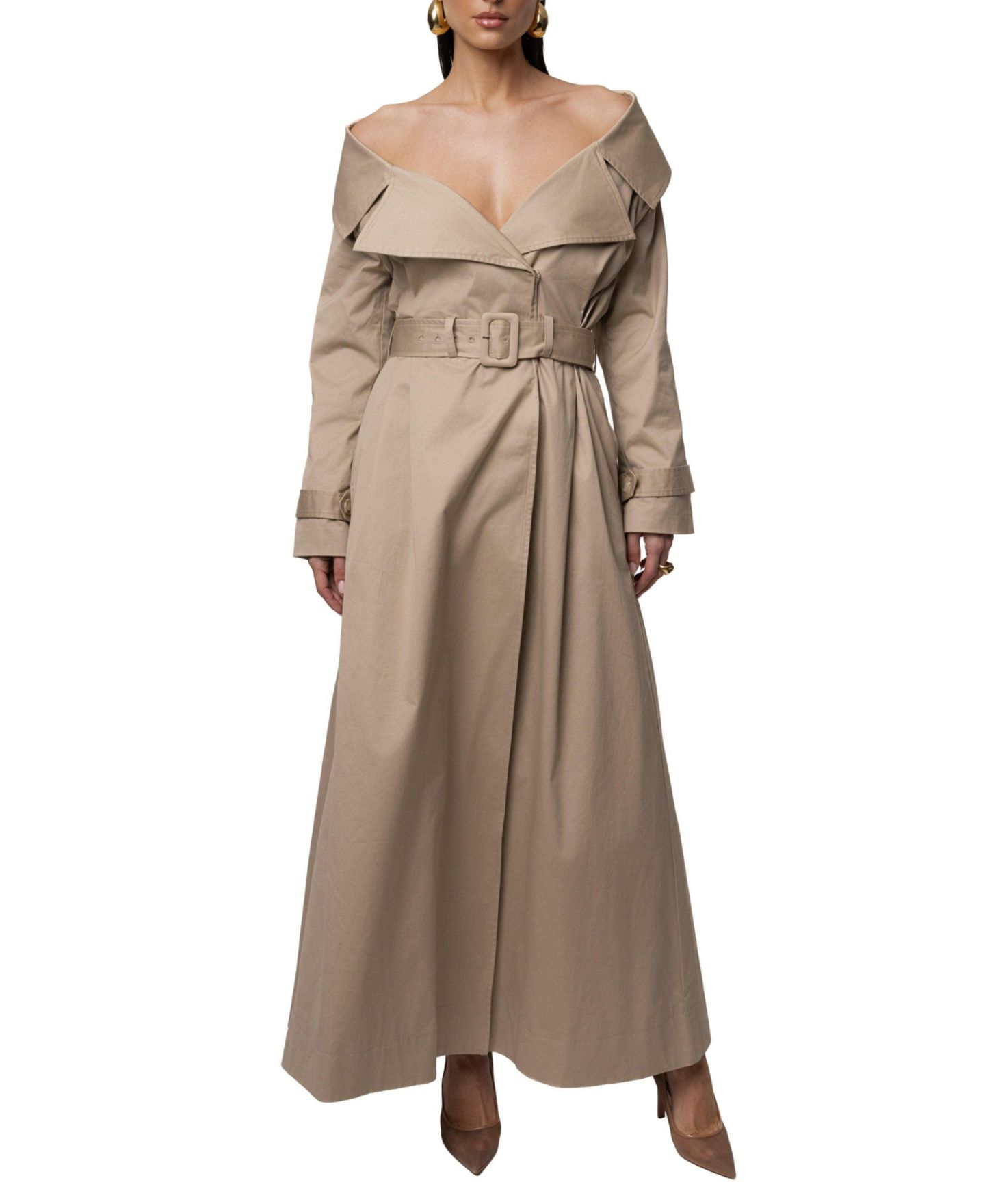 Женское пальто JLUXLABEL Soft Authority Trench, цвет: Серо-бежевый — фото 9