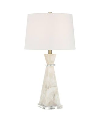 Marcy " Tall Modern Glam Table Lamp White Finish Alabaster Single Shade Living Room Bedroom Bedside