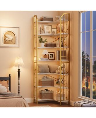 86" Tall 7-Tier Industrial L-Shaped Corner Bookshelf