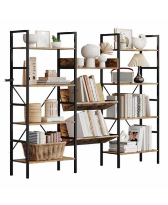 Triple Wide 4-Tier Industrial Bookshelf with 11 Open Display Shelves, Metal Frame