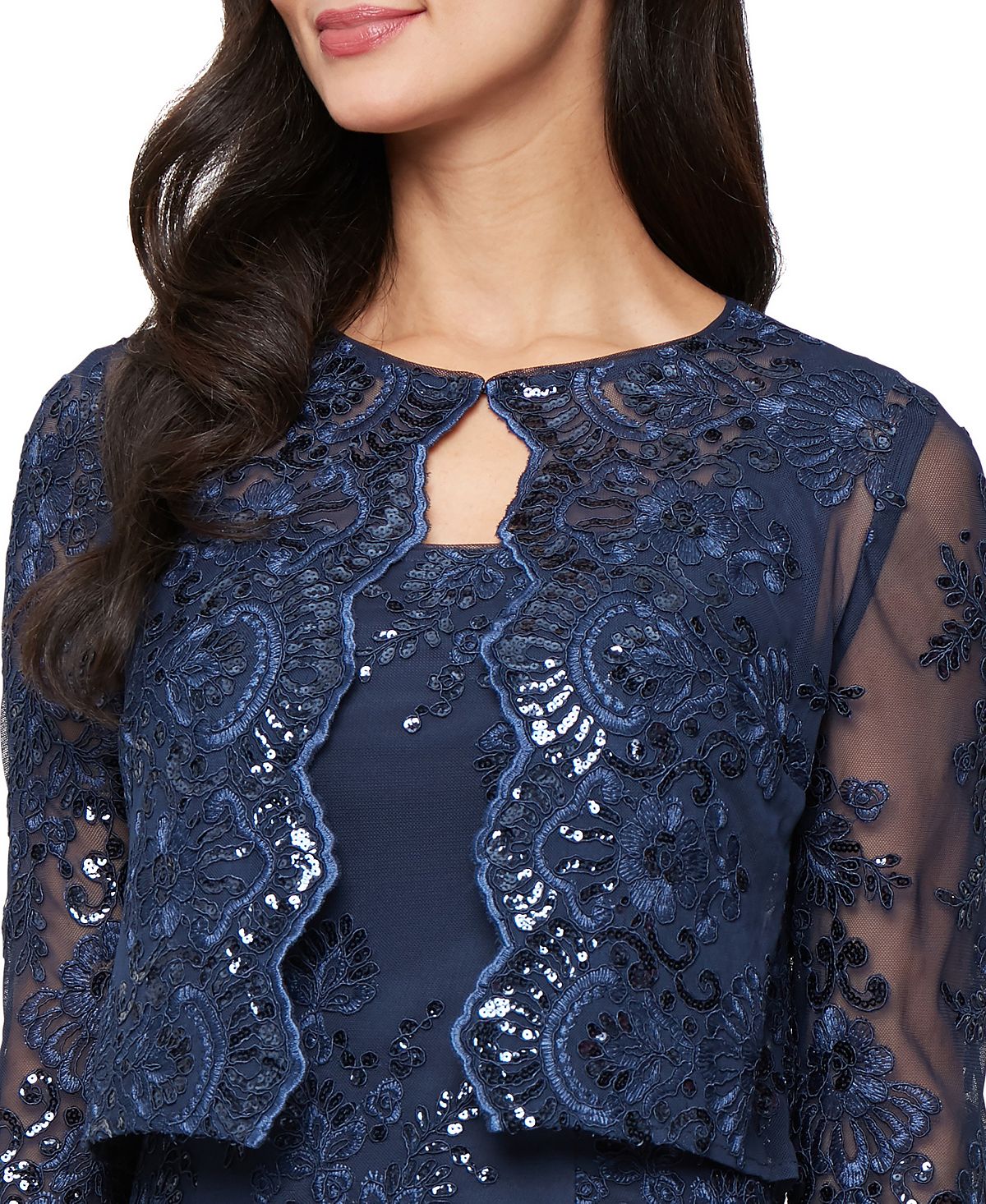 Alex Evenings Women's Glitter Lace Jacket & Dress, 2-Piece Set view 3 — MAYCSS fashion products