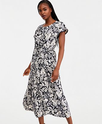 macys summer dresses womens Loose smocked waistband Long Sleeve Summer Dresses -