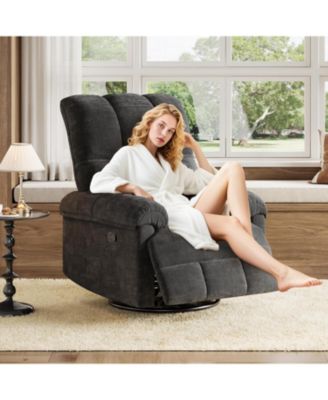 Recliner Chair, 360 Swivel Rocker Glider Nursery Chair with Padded Armrest and Deep Seat, Chenille Upholstered Reclining Sofa Chair.