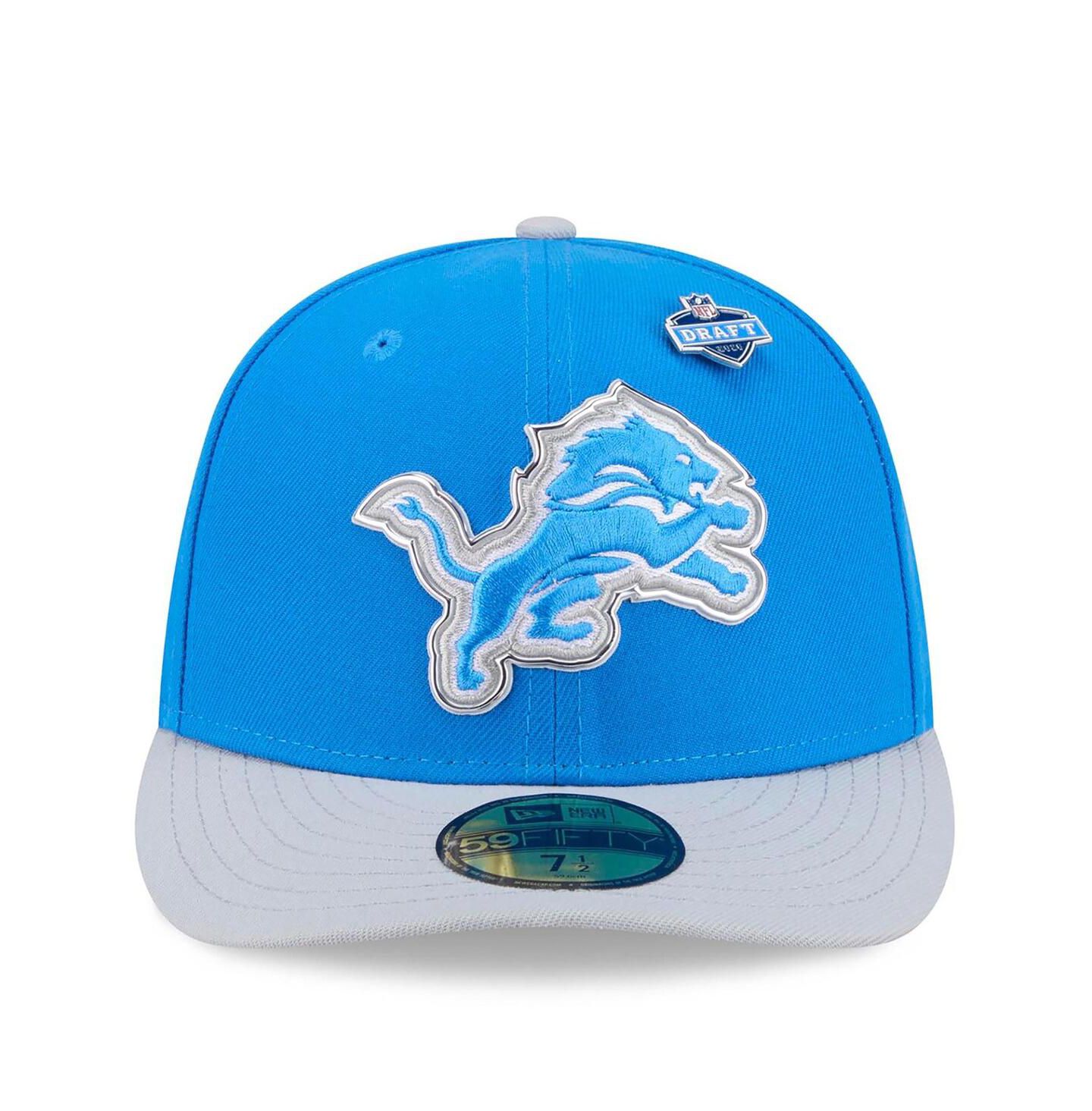 Мужская кепка New Era Blue/Silver Detroit Lions 2026 NFL Draft Pre-Curved 59FIFTY Fitted Hat — фото 2