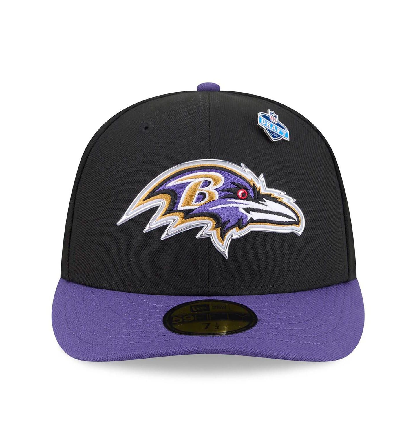 Мужская кепка New Era Black/Purple Baltimore Ravens 2026 NFL Draft Pre-Curved 59FIFTY Fitted Hat — фото 2