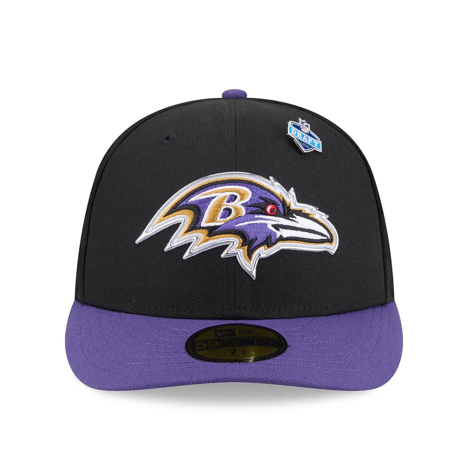 Men's Black/Purple Baltimore Ravens 2026 NFL Draft Pre-Curved 59FIFTY Fitted Hat
