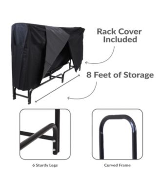 Outdoor Heavy-Duty Steel Firewood Log Rack Holder and Weather-Resistant Polyester Log Rack Cover - Black