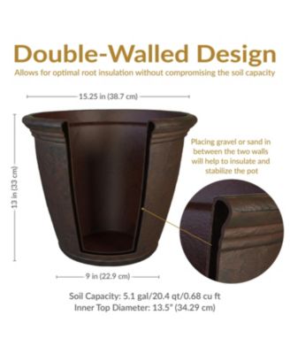 Weather-Resistant Double-Walled Anjelica Outdoor Flower Pot Planter - 15.25"