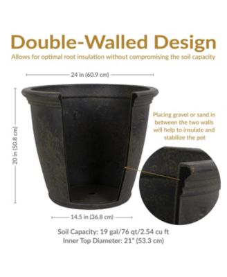 Indoor/Outdoor Patio, Garden, or Porch Weather-Resistant Double-Walled Anjelica Flower Pot Planter - 24"