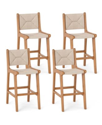 4PCS Outdoor Counter Height Bar Stool w/ Wood Frame Back and Footrest for Balcony