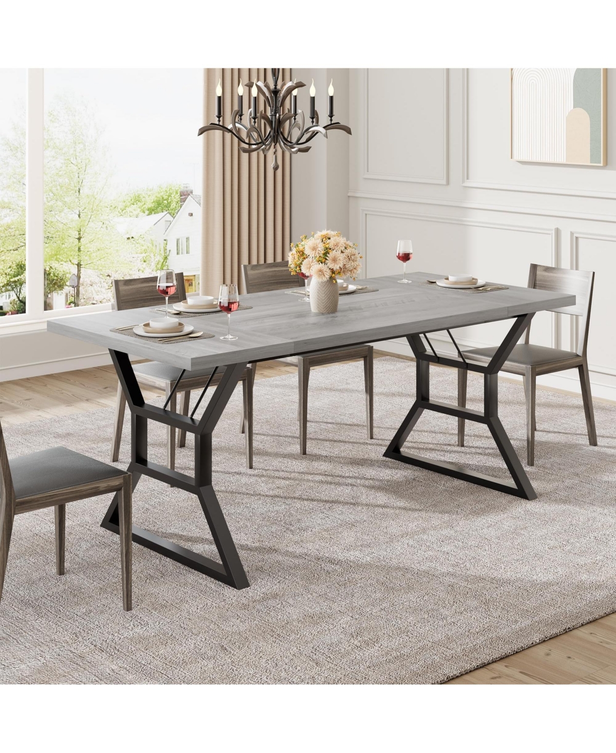 gaomon 6-8 Person Industrial Farmhouse Long Wooden Dining Table