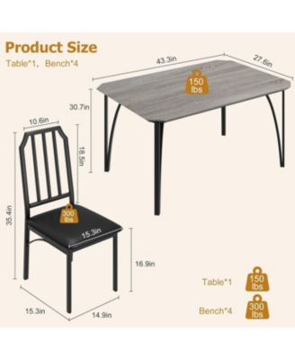 Dining Table Set for 4, Kitchen Table and Chairs for 4 with with Chamfer Design, 5 Piece Dining Room Table Set with Cushion Seats