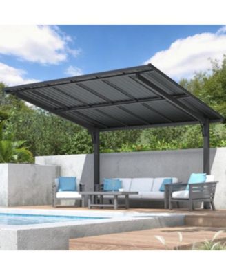 Lean to Hardtop Metal Carport Gazebo, Outdoor Freestanding Pergola Gazebo