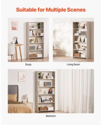 68 in 5 Tier Wide Bookshelf with Open Display Shelves