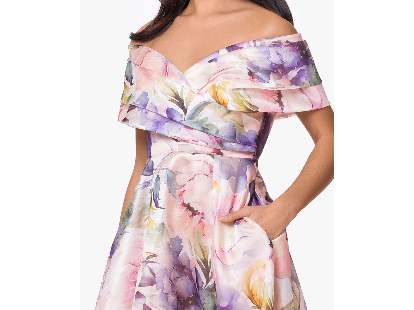 Женские платья Betsy & Adam Petite Off-The-Shoulder Ball Gown, цвет: Пудровый разноцветный — фото 3