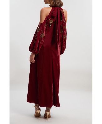 Women's Embroidered High Neck Maxi Dress