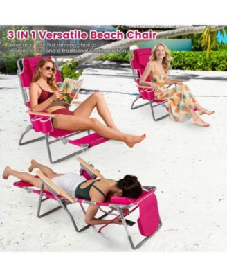 3-in-1 Folding Beach Chair with Footrest and Lay-Flat Position 26 in Wide