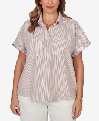 Plus Size Vertical Stripe Woven Popover Top