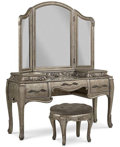 vanity set with mirror and bench